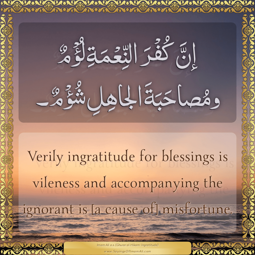 Verily ingratitude for blessings is vileness and accompanying the ignorant...